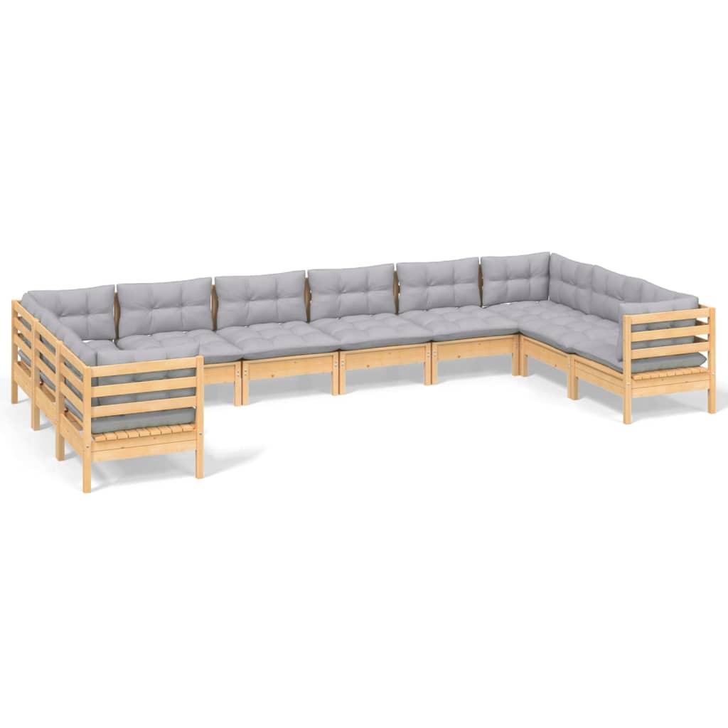 vidaXL 10-tlg. Garten-Lounge-Set mit Grauen Kissen Kiefernholz