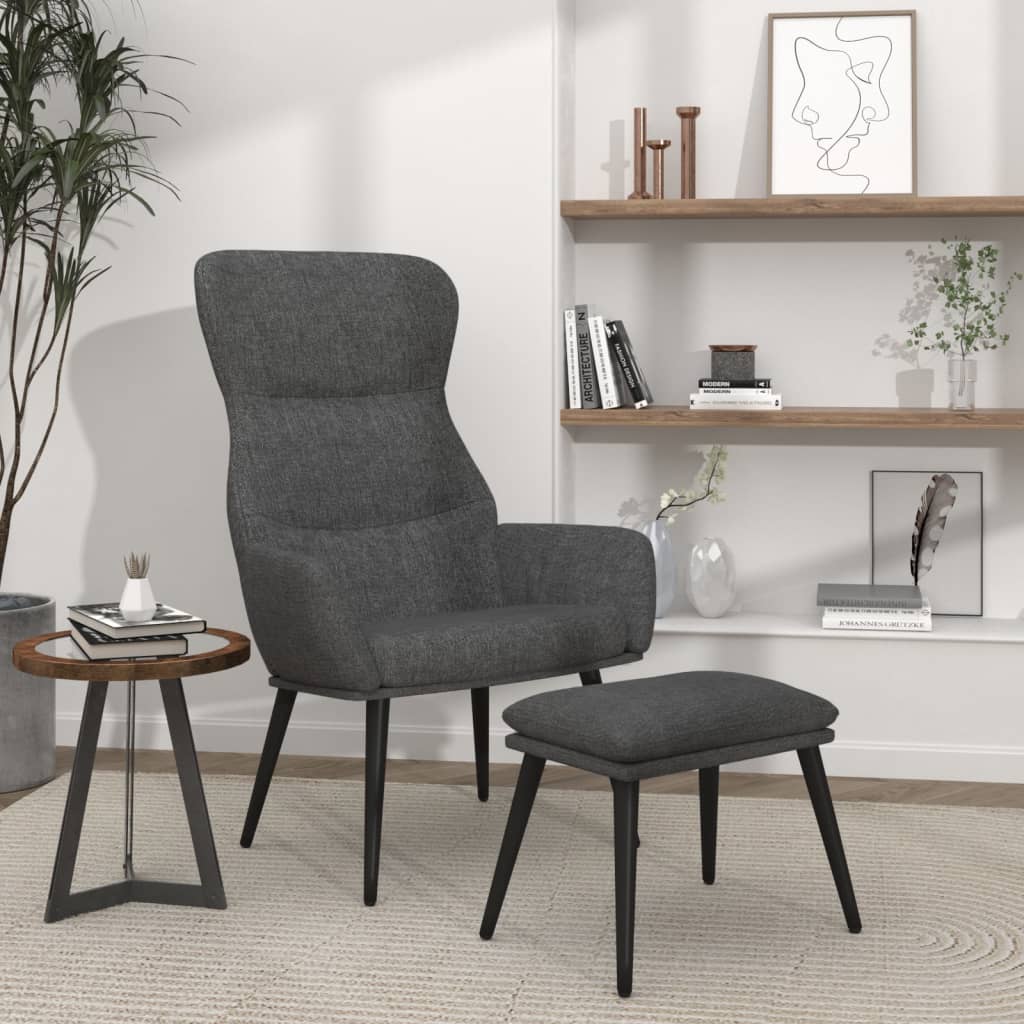 Relaxsessel mit Hocker Schwarz Stoff