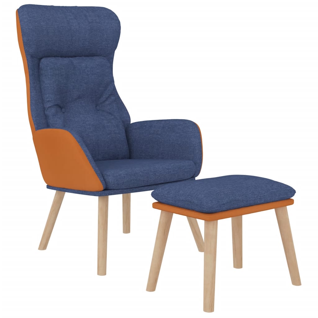 vidaXL Relaxsessel mit Hocker Blau Kunstleder & Stoff