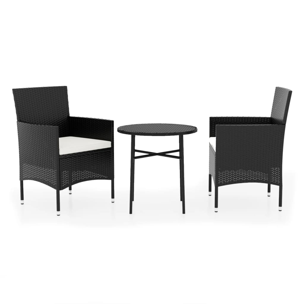 3-tlg. Garten-Essgruppe Poly Rattan Schwarz