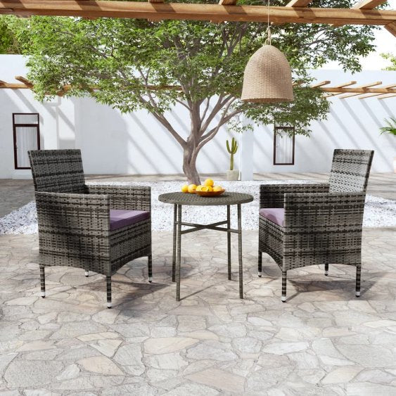 3-tlg. Garten-Essgruppe Poly Rattan Schwarz