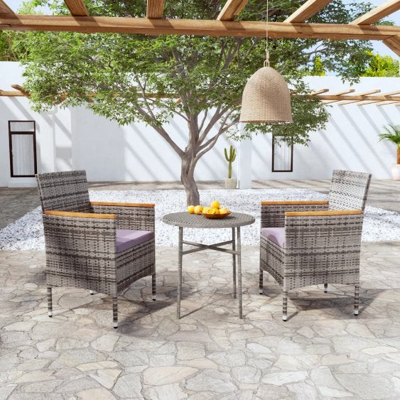 3-tlg. Garten-Essgruppe Poly Rattan Schwarz