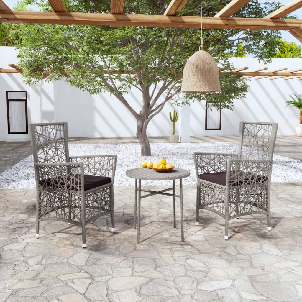 3-tlg. Garten-Essgruppe Poly Rattan Grau