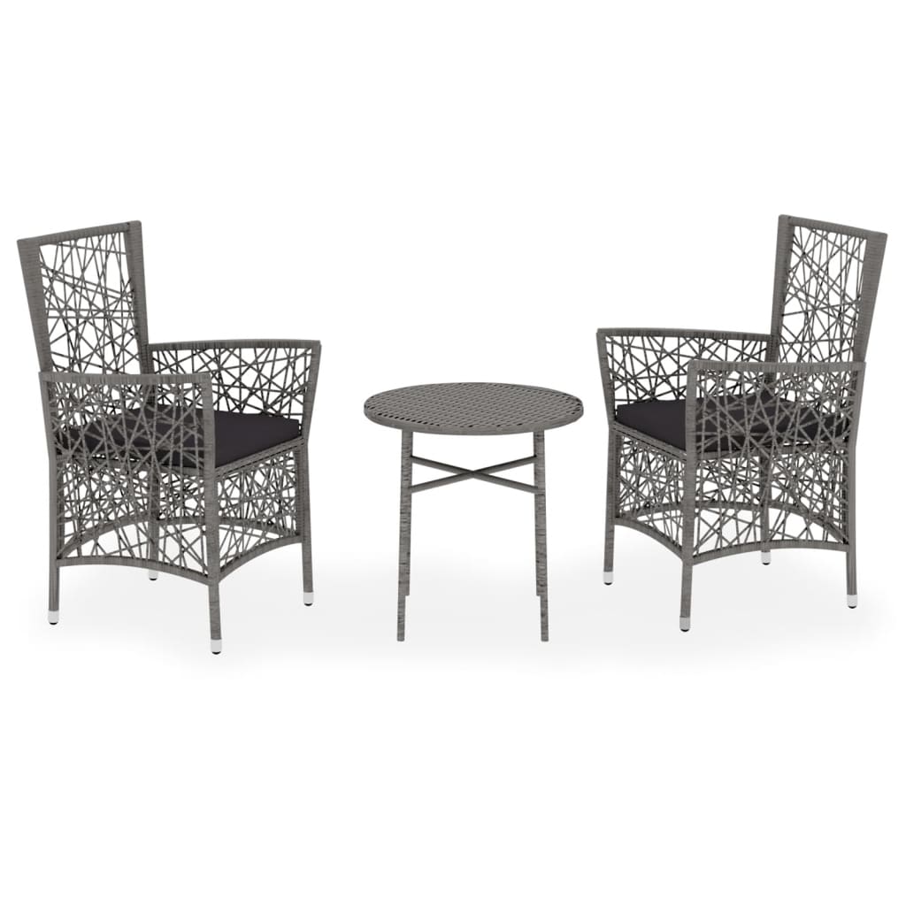 3-tlg. Garten-Essgruppe Poly Rattan Grau