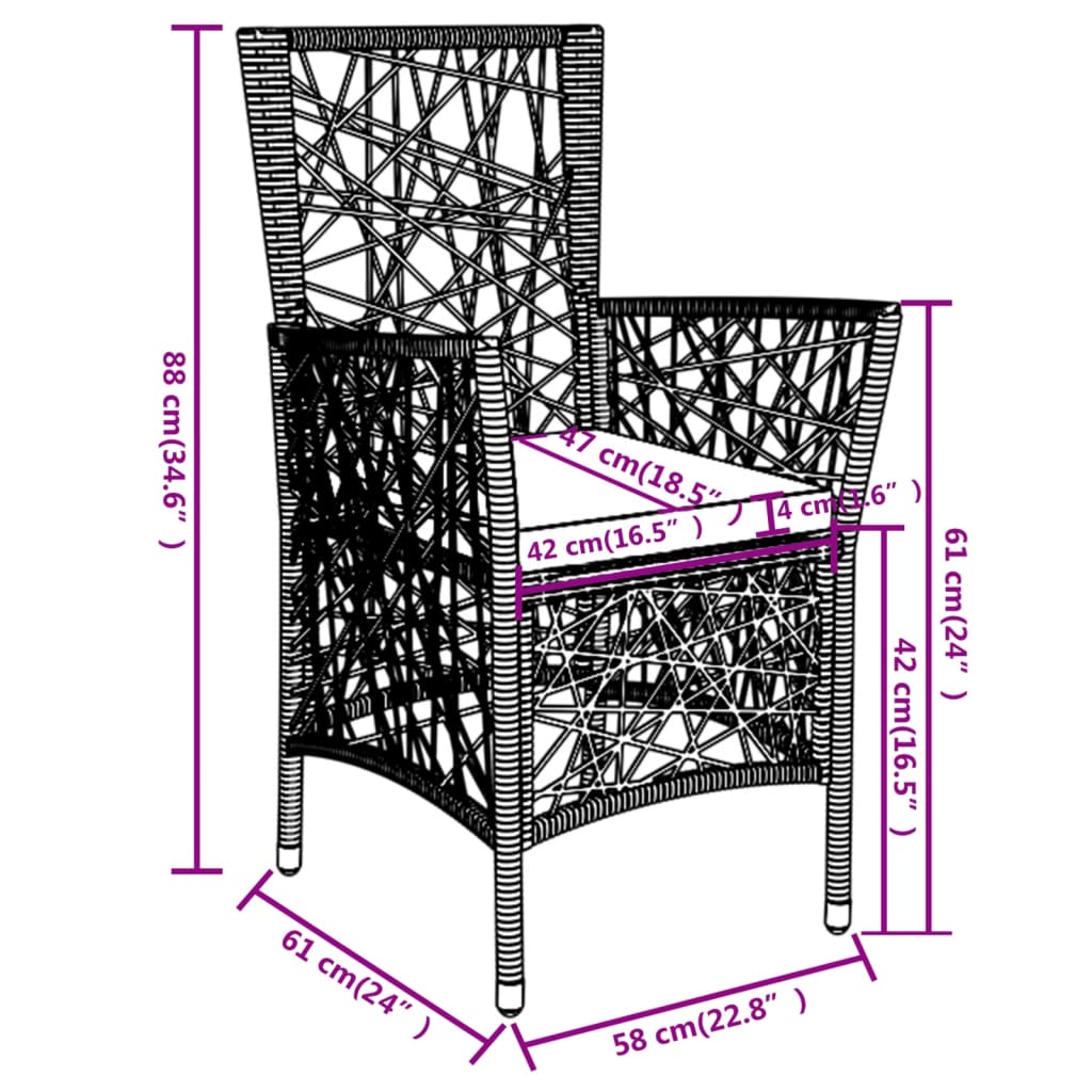 3-tlg. Garten-Essgruppe Poly Rattan Grau