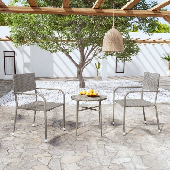 3-tlg. Garten-Essgruppe Poly Rattan Schwarz