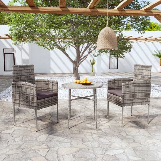 3-tlg. Garten-Essgruppe Poly Rattan Schwarz
