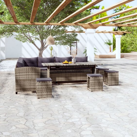 3-tlg. Garten-Lounge-Set mit Kissen Poly Rattan Grau