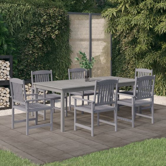 7-tlg. Garten-Essgruppe Massivholz Akazie Grau