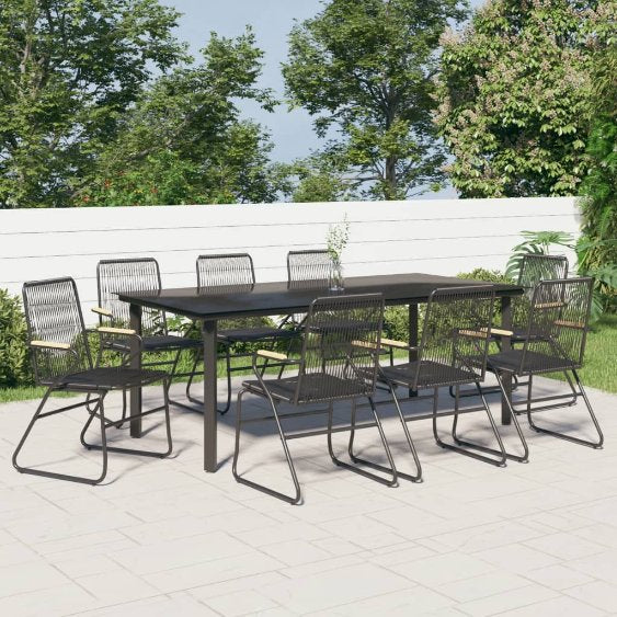 3-tlg. Garten-Essgruppe Schwarz PVC Rattan