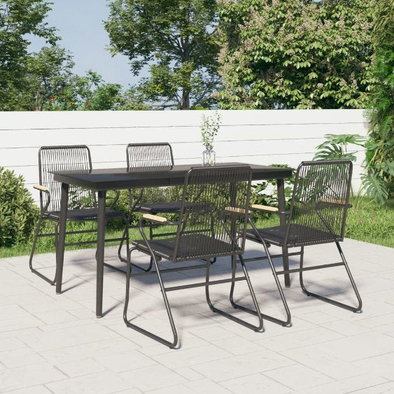 3-tlg. Garten-Essgruppe Schwarz PVC Rattan