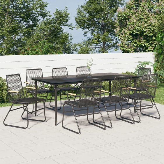 3-tlg. Garten-Essgruppe Schwarz PVC Rattan