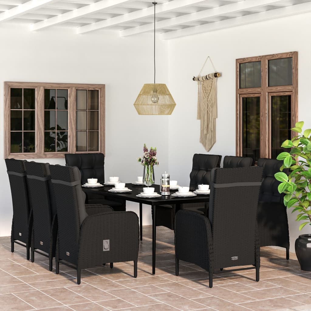 3-tlg. Garten-Essgruppe mit Kissen Schwarz