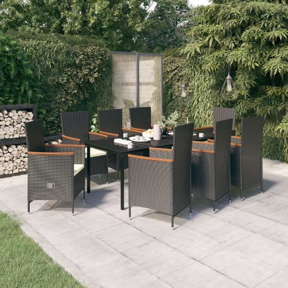 3-tlg. Garten-Essgruppe mit Kissen Schwarz