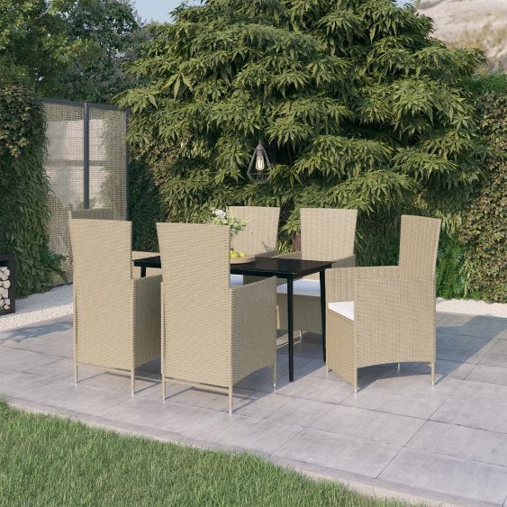 7-tlg. Garten-Essgruppe mit Kissen Schwarz