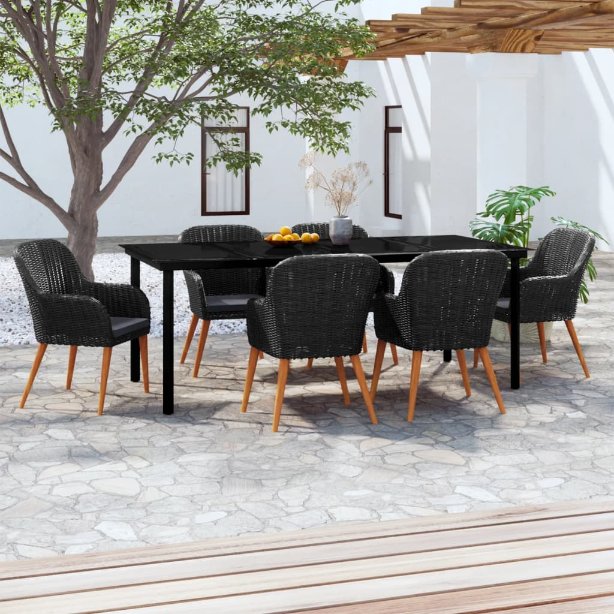 3-tlg. Garten-Essgruppe mit Kissen Schwarz
