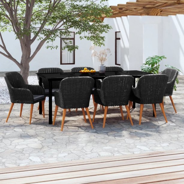 3-tlg. Garten-Essgruppe mit Kissen Schwarz