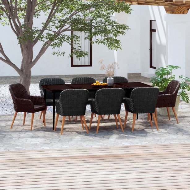 3-tlg. Garten-Essgruppe mit Kissen Schwarz