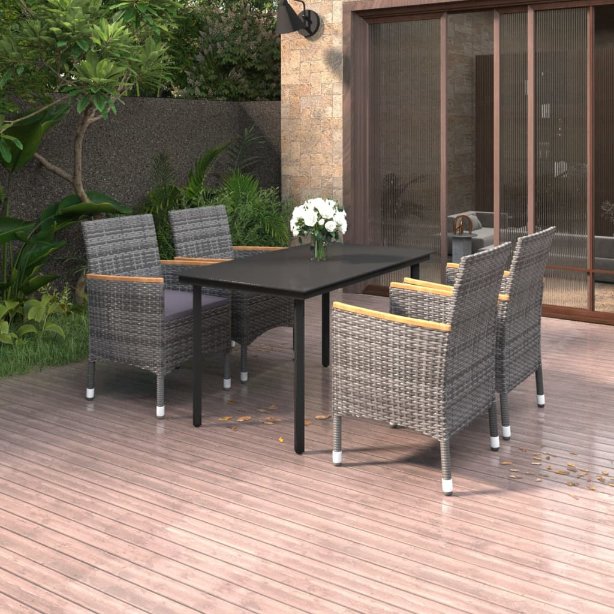 3-tlg. Garten-Essgruppe mit Auflagen Poly Rattan und Glas