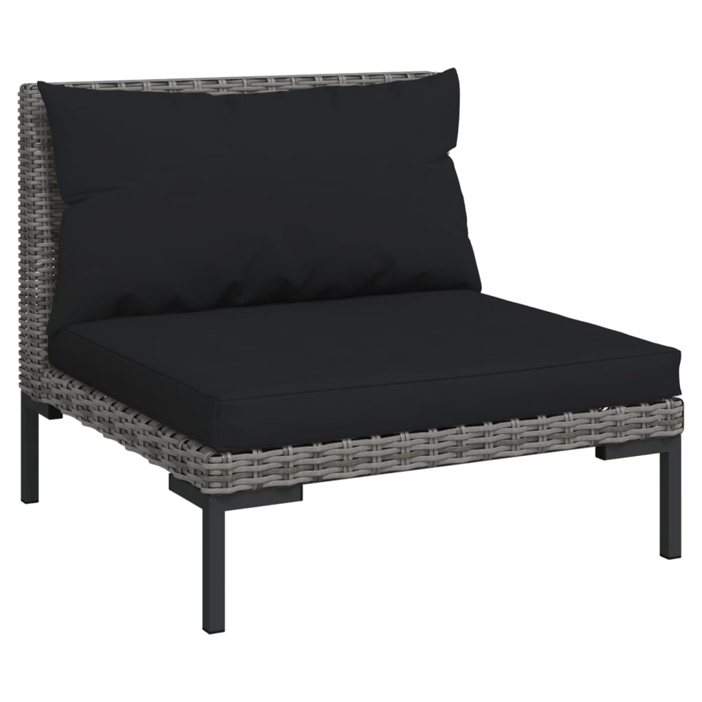 5-tlg. Garten-Lounge-Set mit Kissen Poly Rattan Dunkelgrau