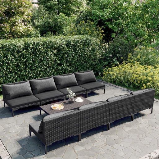 5-tlg. Garten-Lounge-Set mit Kissen Poly Rattan Dunkelgrau