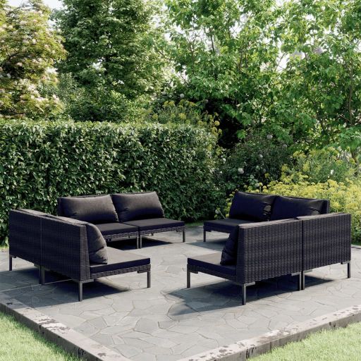 4-tlg. Garten-Lounge-Set mit Kissen Poly Rattan Dunkelgrau