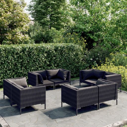 4-tlg. Garten-Lounge-Set mit Kissen Poly Rattan Dunkelgrau