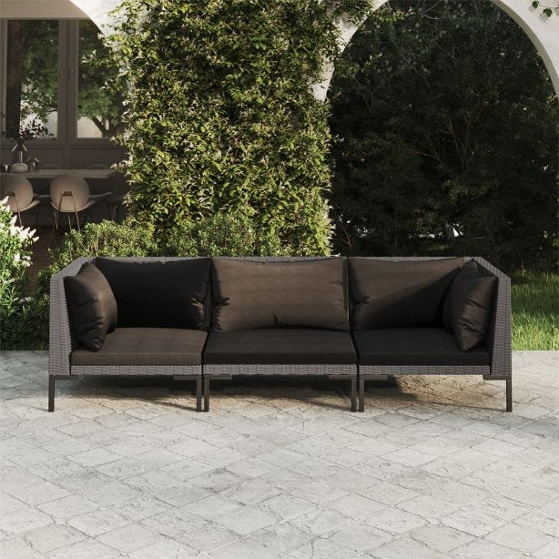 4-tlg. Garten-Lounge-Set mit Kissen Poly Rattan Dunkelgrau