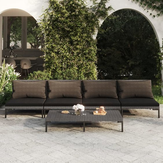 4-tlg. Garten-Lounge-Set mit Kissen Poly Rattan Dunkelgrau