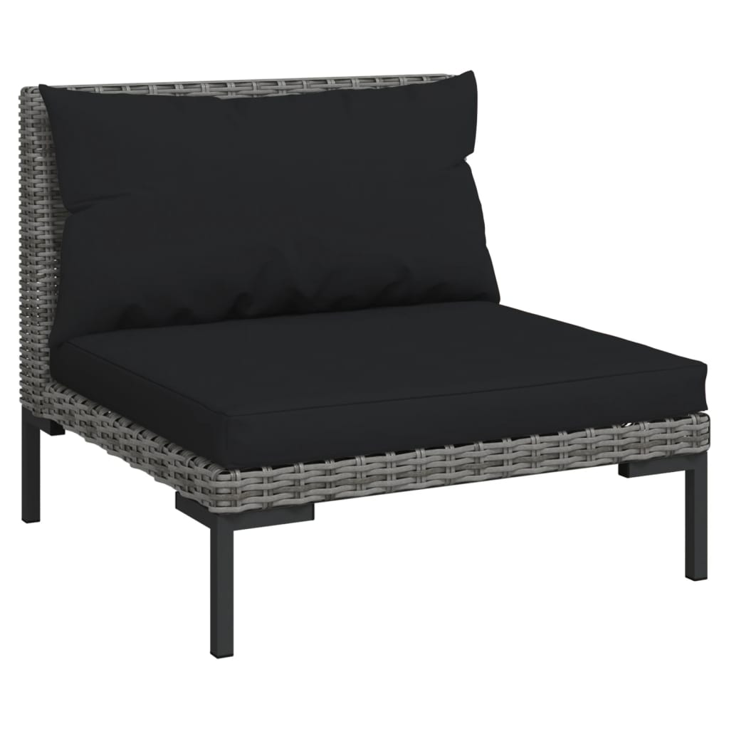 5-tlg. Garten-Lounge-Set mit Kissen Poly Rattan Dunkelgrau