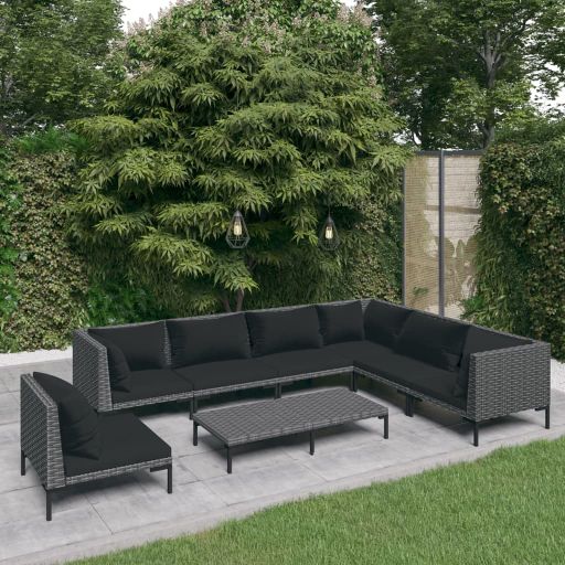 5-tlg. Garten-Lounge-Set mit Kissen Poly Rattan Dunkelgrau