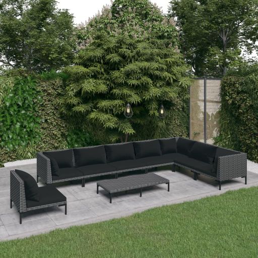 5-tlg. Garten-Lounge-Set mit Kissen Poly Rattan Dunkelgrau