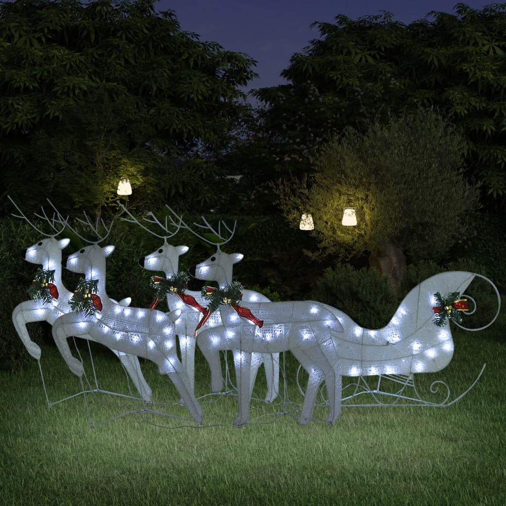 vidaXL Rentier mit Schlitten Weihnachtsdekoration 100LEDs Outdoor Weiß