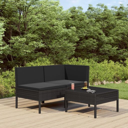 3-tlg. Garten-Lounge-Set mit Auflagen Poly Rattan Braun