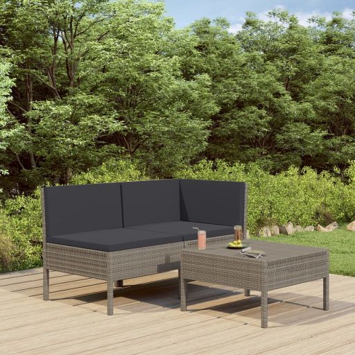 3-tlg. Garten-Lounge-Set mit Auflagen Poly Rattan Braun