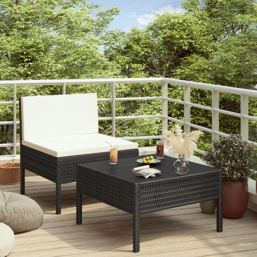 2-tlg. Garten-Lounge-Set mit Auflagen Poly Rattan Braun