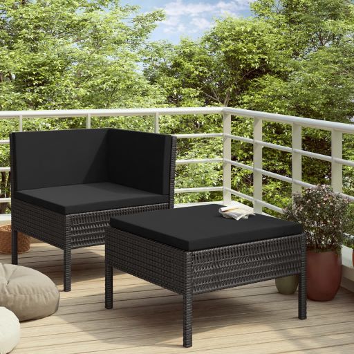 2-tlg. Garten-Lounge-Set mit Auflagen Poly Rattan Braun