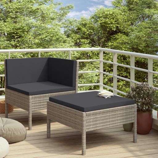 2-tlg. Garten-Lounge-Set mit Auflagen Poly Rattan Braun