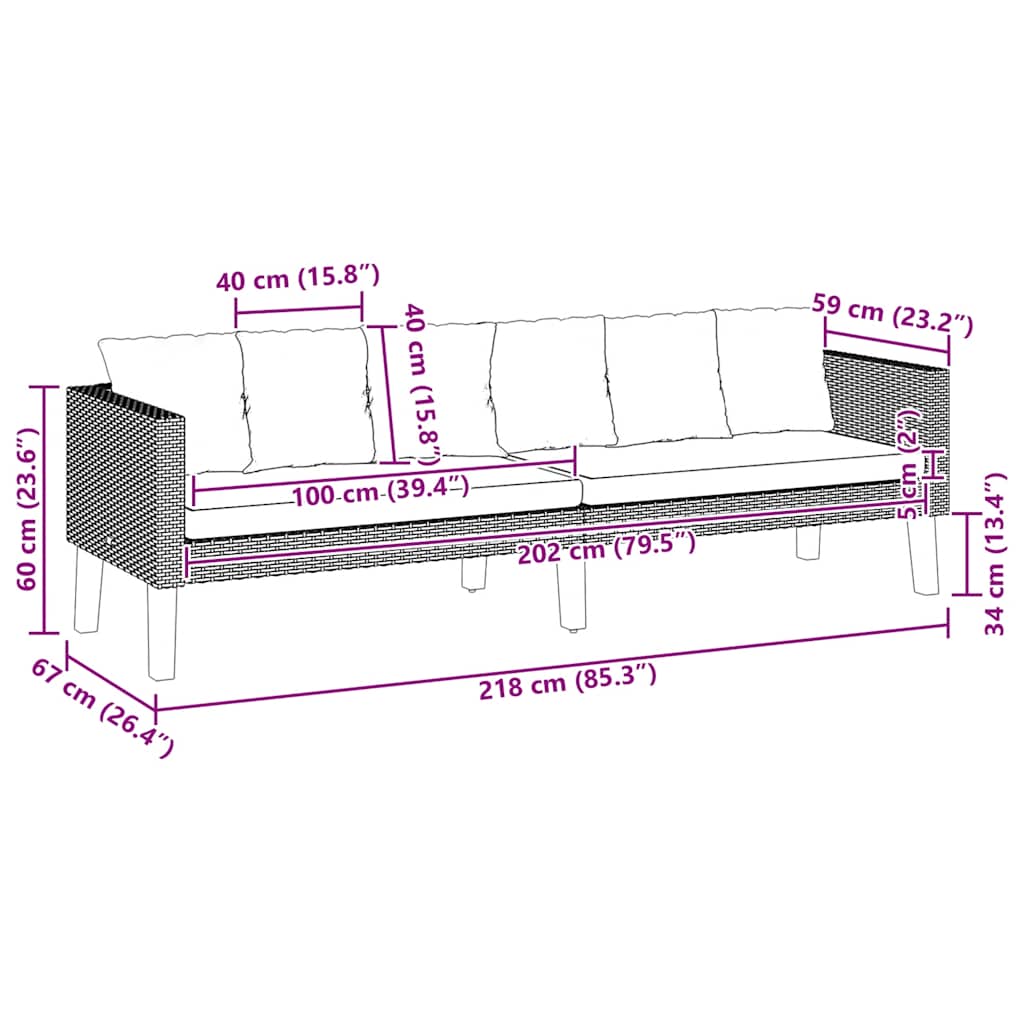 vidaXL 3-Sitzer-Gartensofa mit Auflagen Poly Rattan Beige