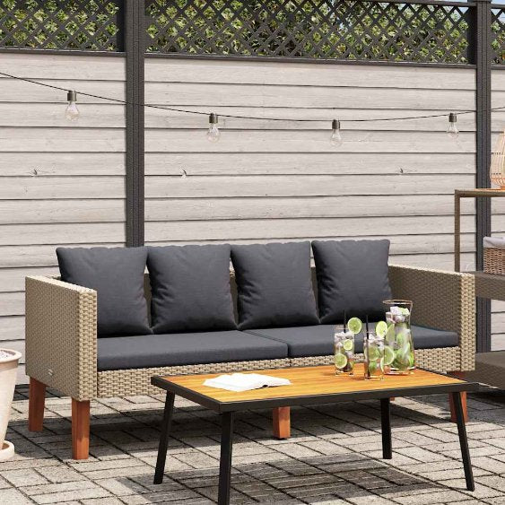 vidaXL 3-Sitzer-Gartensofa mit Auflagen Poly Rattan Beige