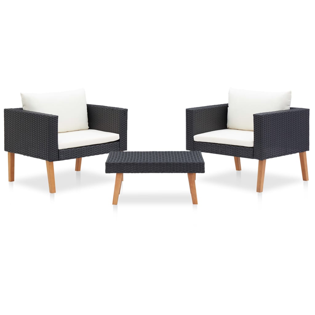 3-tlg. Garten-Lounge-Set mit Auflagen Poly Rattan Beige