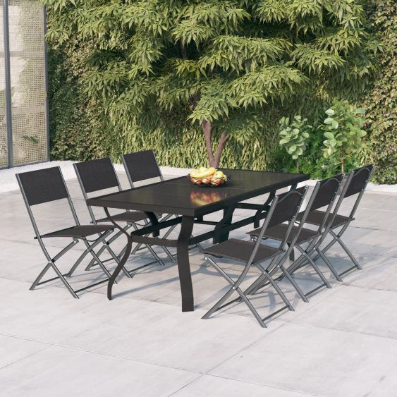 7-tlg. Garten-Essgruppe Grau und Schwarz