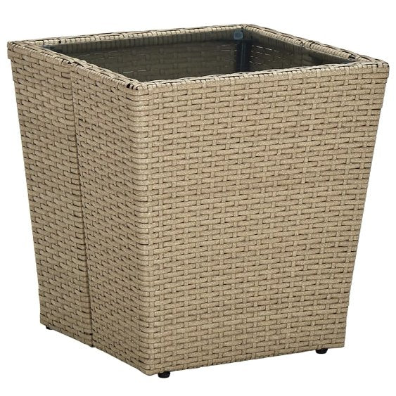 vidaXL Beistelltisch Beige 41,5x41,5x44 cm Poly Rattan und Hartglas