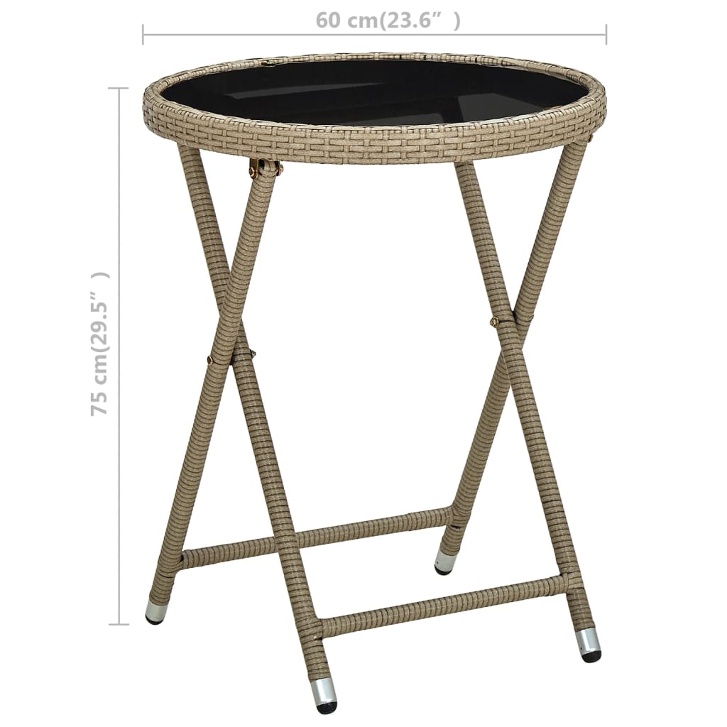 vidaXL Beistelltisch Beige 60 cm Poly Rattan und Hartglas