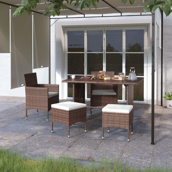 vidaXL 4-tlg. Gartenstuhl und Hocker Set Poly Rattan Schwarz