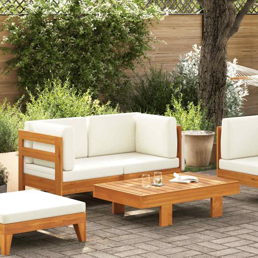 vidaXL 2-tlg. Garten-Lounge-Set mit Cremeweißen Kissen Akazienholz