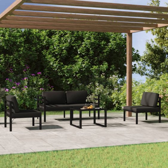 4-tlg. Garten-Lounge-Set mit Kissen Aluminium Anthrazit