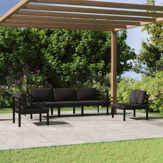 4-tlg. Garten-Lounge-Set mit Kissen Aluminium Anthrazit