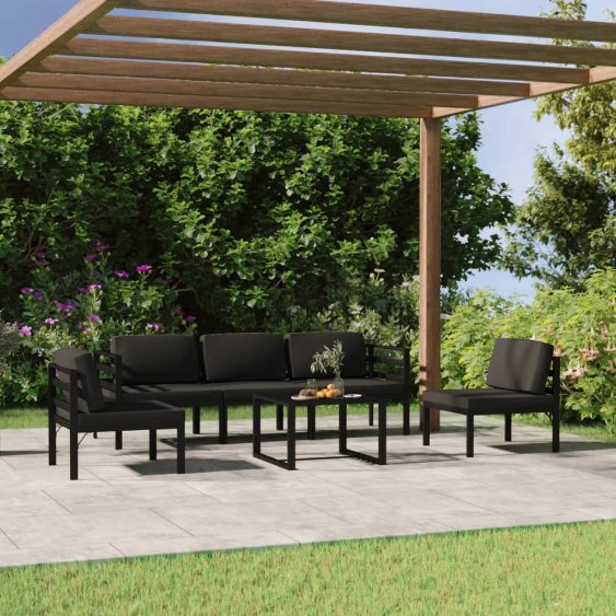 4-tlg. Garten-Lounge-Set mit Kissen Aluminium Anthrazit