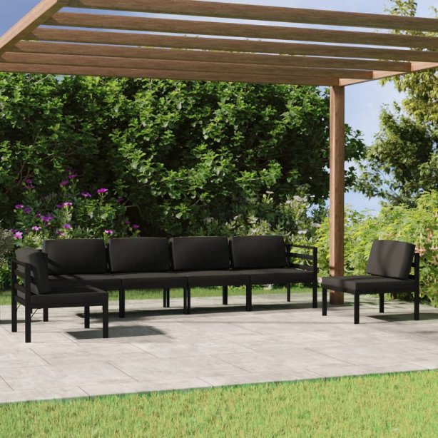 4-tlg. Garten-Lounge-Set mit Kissen Aluminium Anthrazit